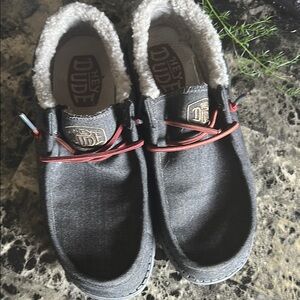 Hey Dude Charcoal Shoes with Red Laces